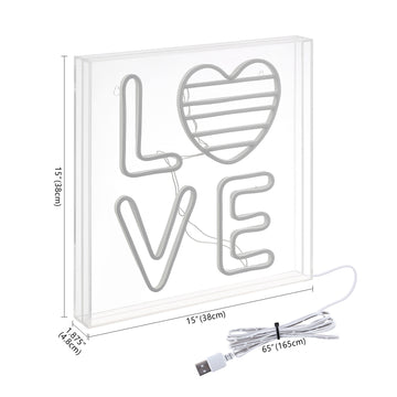 LOVE Square Contemporary Glam Acrylic Box USB Operated LED Neon Light - JONATHAN Y